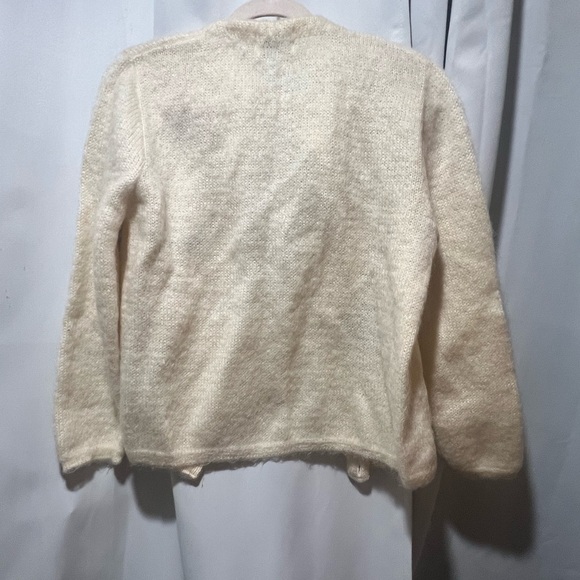 Jane Irwill Floral Embroidered Wool Sweater Medium Cream Knit Beaded Cotton - Picture 3 of 7